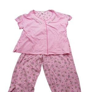 Sleep Club Pink Floral Cotton Pajama Set Womens 2X Button Front Short Sleeve 2PC